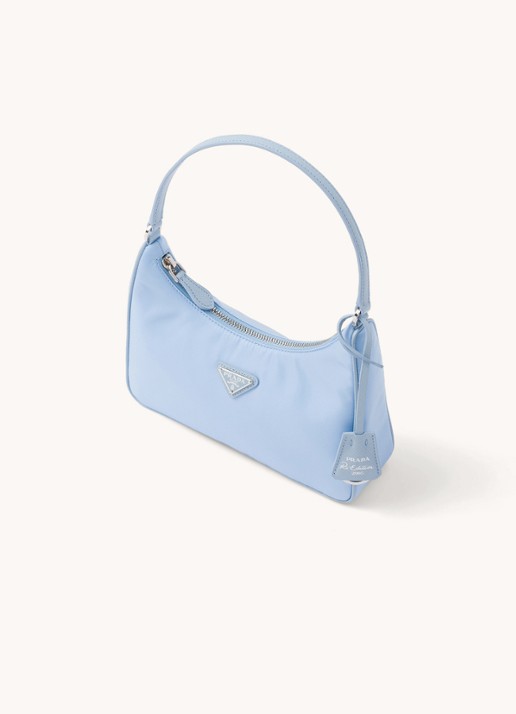 Prada Re-Edition 2005 Re-Nylon schoudertas met leren details - achterkant lichtblauw