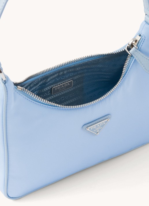 Prada Re-Edition 2005 Re-Nylon schoudertas met leren details - detail 7 lichtblauw