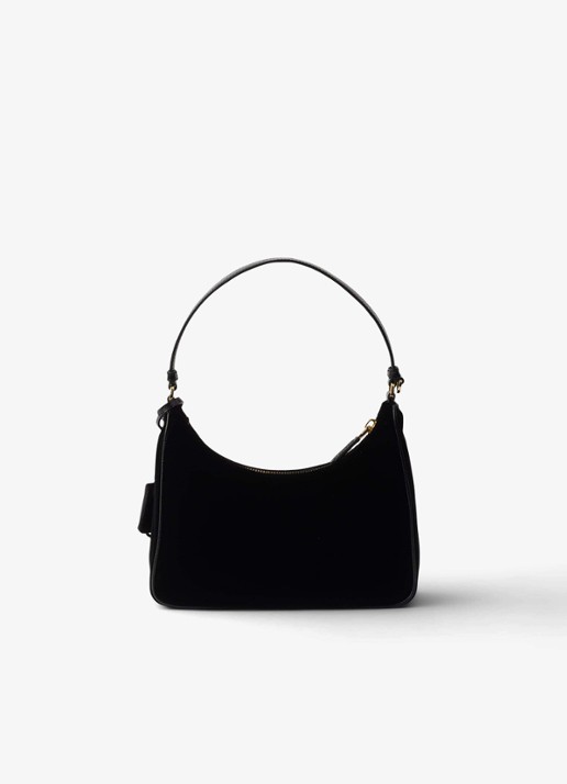 Prada Re-Edition 2005 schoudertas van fluweel met leren details - achterkant 3 zwart