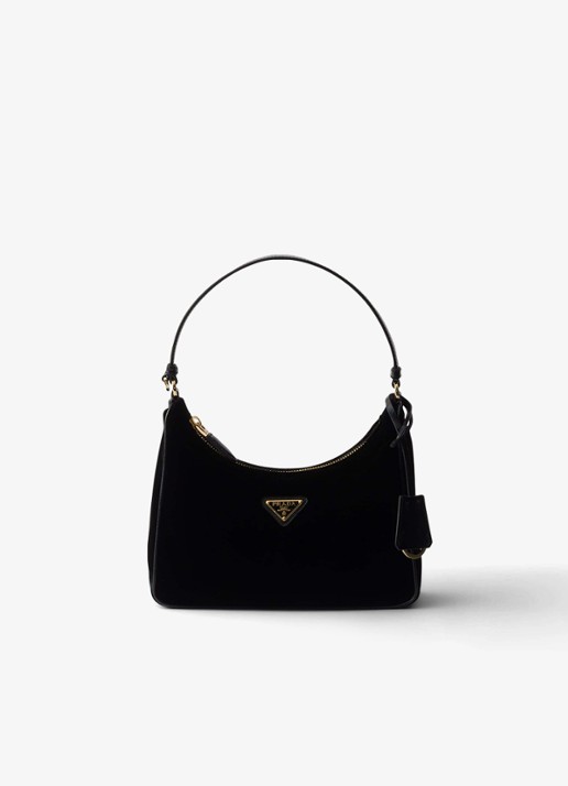 Prada Re-Edition 2005 schoudertas van fluweel met leren details - voorkant 4 zwart