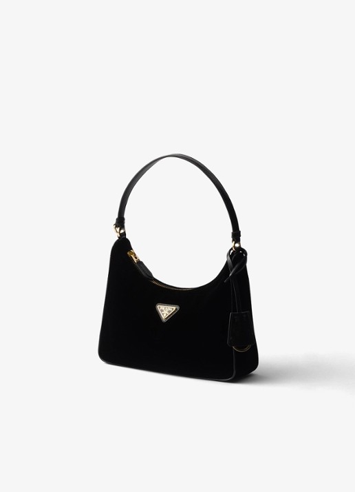 Prada Re-Edition 2005 schoudertas van fluweel met leren details - voorkant 5 zwart