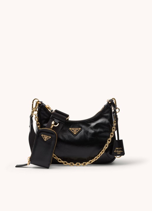 Prada Re-Edition 2005 schoudertas van leer - voorkant 5 zwart