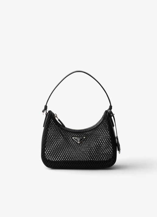 Prada Re-Edition 2005 schoudertas van mesh met leren details