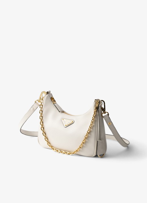 Prada Re-Edition Mini schoudertas van kalfsleer - voorkant 2 gebroken wit