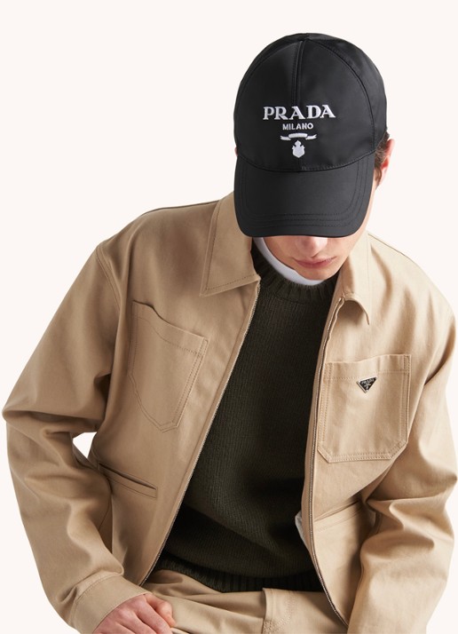 Prada Re-Nylon baseball pet met logo - voorkant 2 zwart