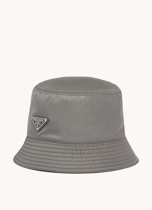 Prada Re-Nylon bucket hoed met logo - voorkant 3 grijs