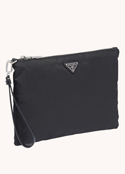 Prada Re-Nylon clutch met leren details - voorkant 2 zwart