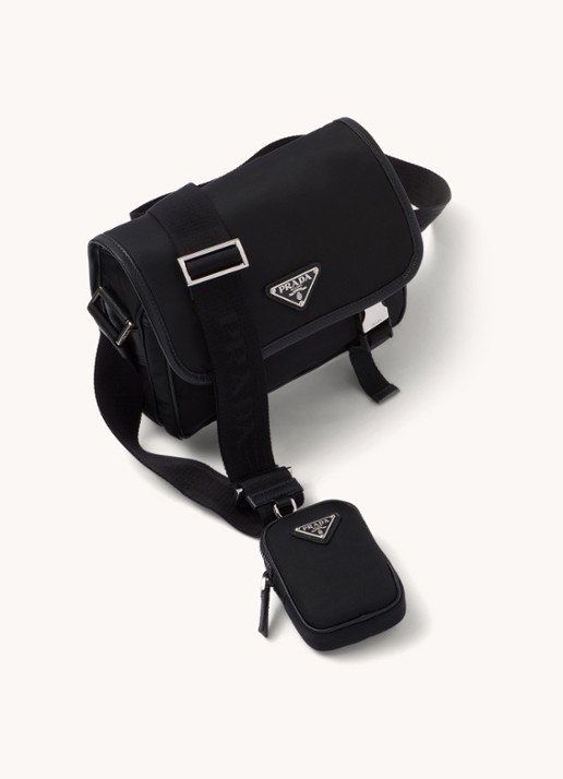 Prada Re-Nylon crossbodytas met leren details - achterkant 7 zwart