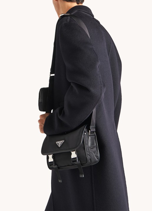 Prada Re-Nylon crossbodytas met leren details - voorkant 2 zwart