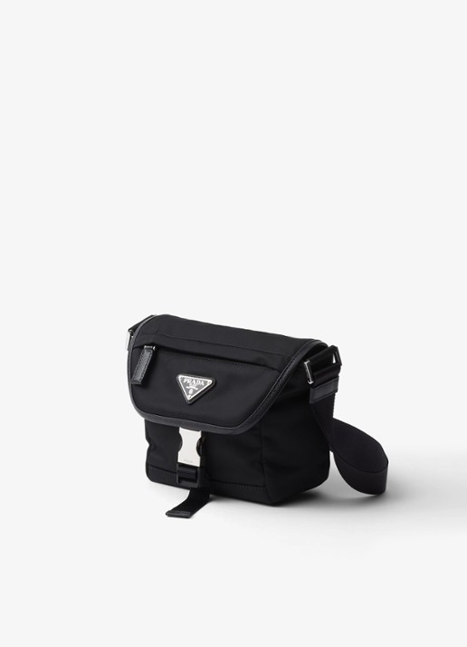 Prada Re-Nylon crossbodytas met leren details - voorkant 2 zwart