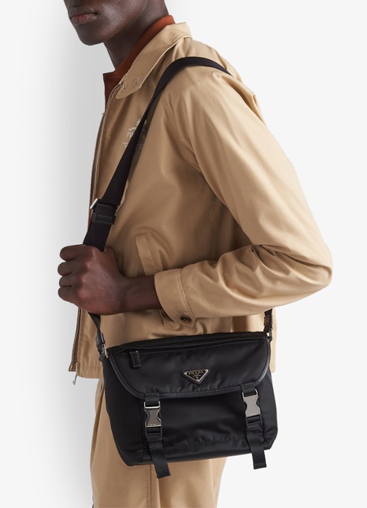 Prada Re-Nylon crossbodytas met leren details - voorkant 3 zwart