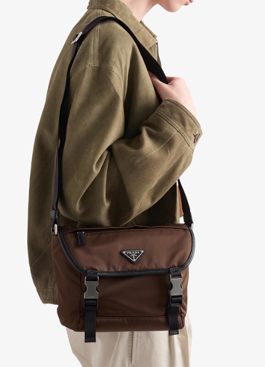 Prada Re-Nylon crossbodytas met leren details - voorkant 2 bruin