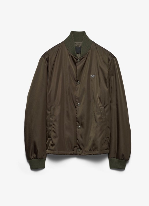 Prada Re-Nylon gewatteerd bomberjack met steekzakken - voorkant legergroen