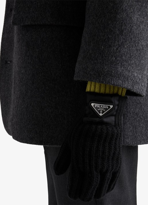 Prada Re-Nylon grofgebreide handschoenen in kasjmierblend - detail 3 zwart