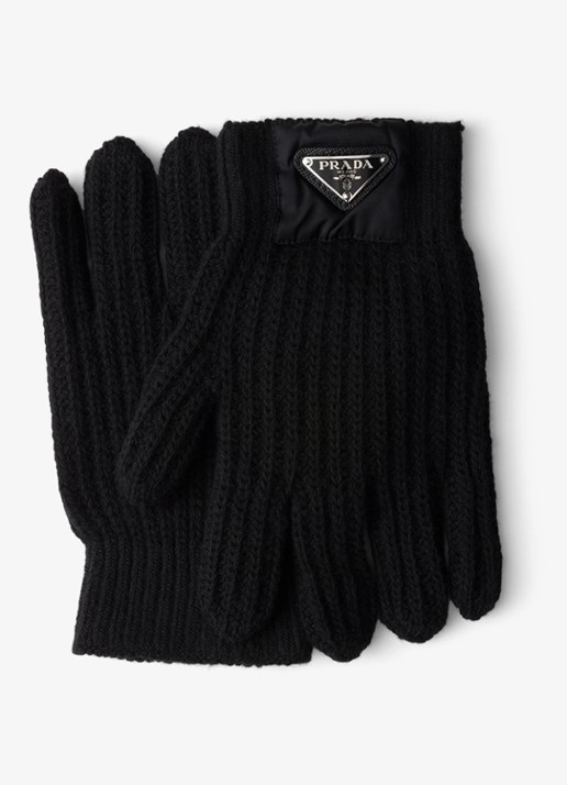 Prada Re-Nylon grofgebreide handschoenen in kasjmierblend