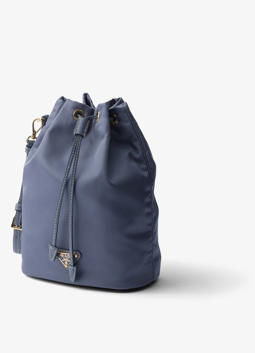 Prada Re-Nylon handtas met leren details en logo - voorkant 2 staalblauw