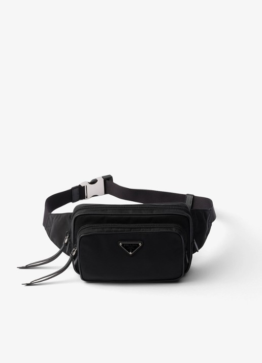 Prada Re-Nylon heuptas met leren details - voorkant 4 zwart