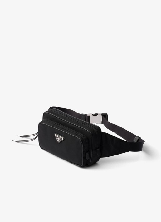 Prada Re-Nylon heuptas met leren details - voorkant 5 zwart