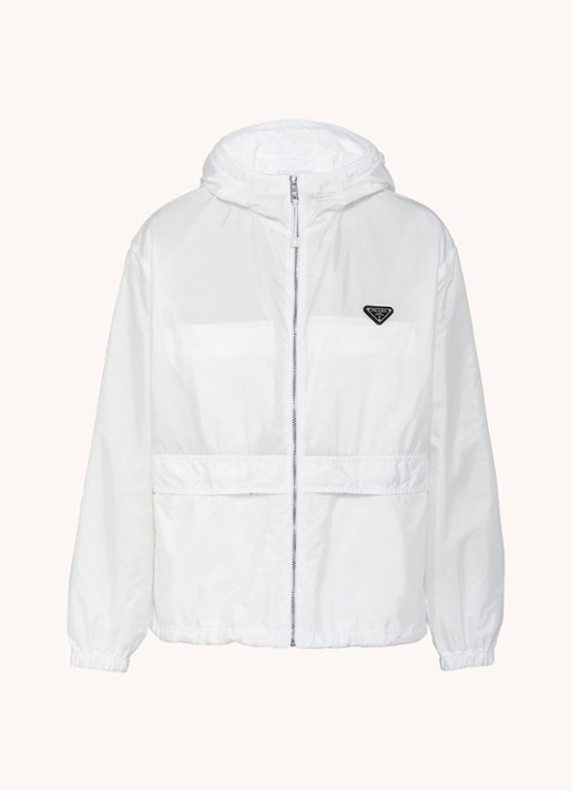 Prada Re-Nylon jack met capuchon en logo - voorkant wit