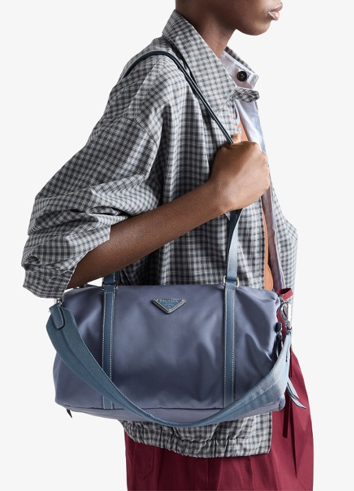 Prada Re-Nylon Large schoudertas met leren details - voorkant 7 blauw