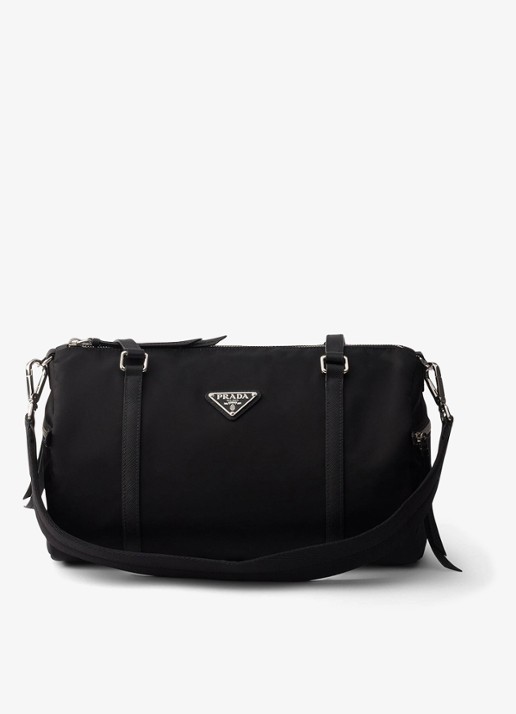 Prada Re-Nylon Large schoudertas met leren details - voorkant zwart