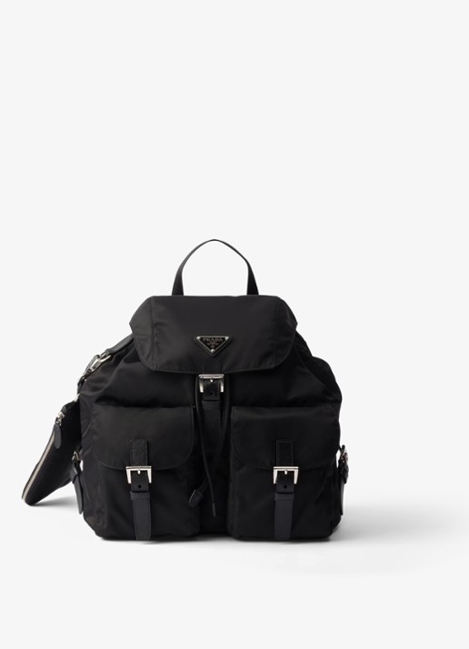 Prada Re-Nylon Medium rugzak met leren details - voorkant 6 diepzwart