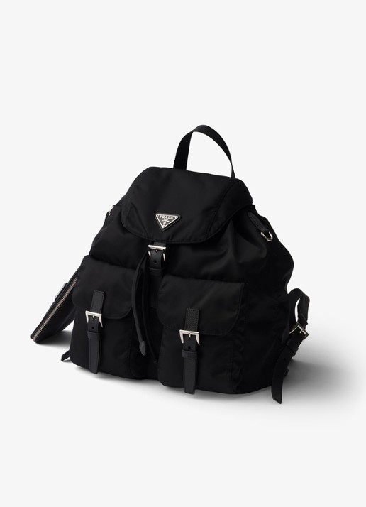 Prada Re-Nylon Medium rugzak met leren details - voorkant 7 zwart