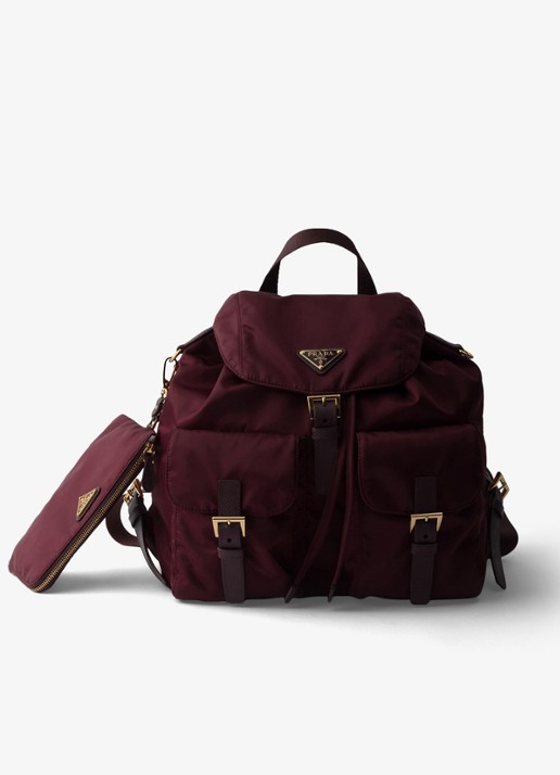 Prada Re-Nylon Medium rugzak met leren details - voorkant bordeauxrood