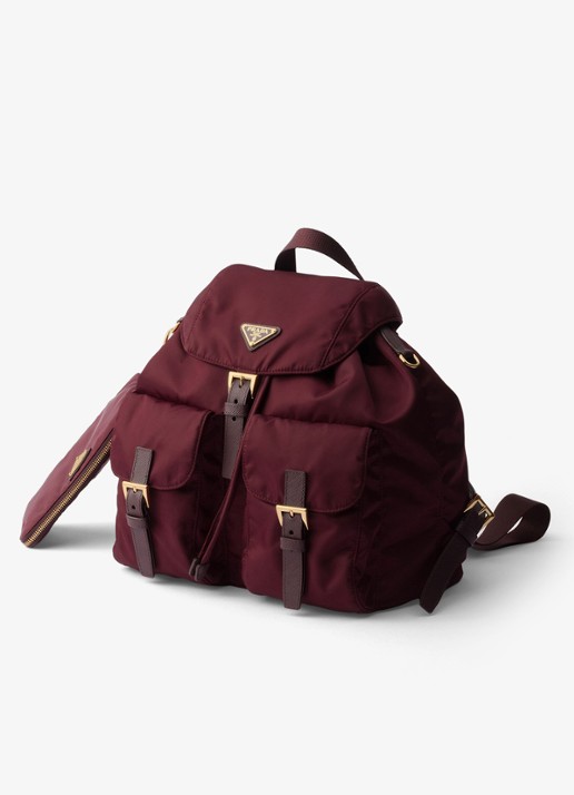 Prada Re-Nylon Medium rugzak met leren details - voorkant 2 bordeauxrood