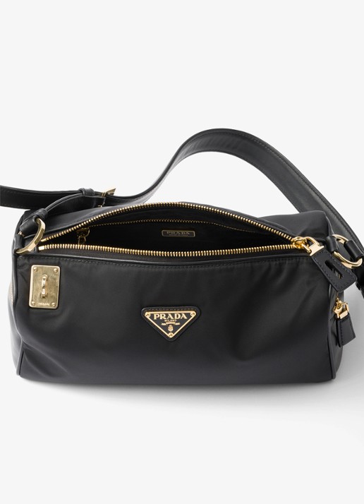Prada Re-Nylon Medium schoudertas met leren details - detail 3 zwart