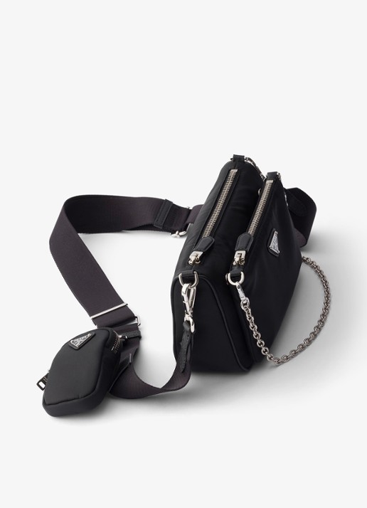 Prada Re-Nylon Mini schoudertas met leren details - detail zwart