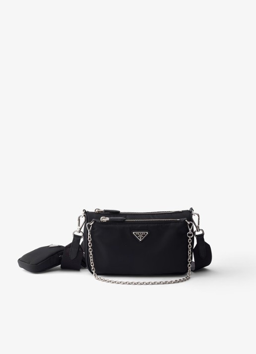 Prada Re-Nylon Mini schoudertas met leren details - voorkant 4 zwart