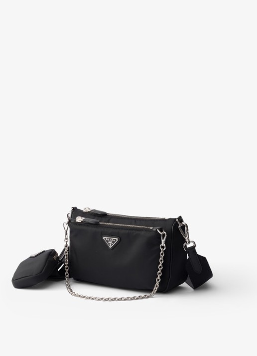 Prada Re-Nylon Mini schoudertas met leren details - voorkant 5 zwart