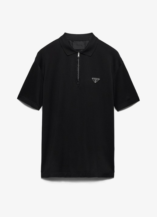 Prada Re-Nylon oversized fit polo van piqué katoen met halve rits - voorkant 5 zwart