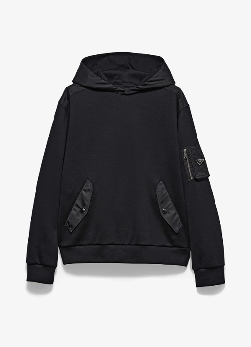 Prada Re-Nylon oversized hoodie met klepzakken - voorkant 2 zwart