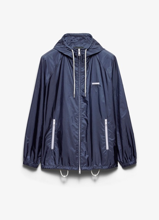 Prada Re-Nylon oversized jack met capuchon en ritszakken - voorkant donkerblauw