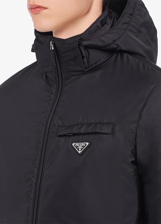 Prada Re-Nylon puffer jack met afneembare capuchon - detail 2 zwart