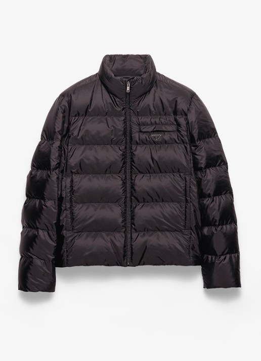 Prada Re-Nylon puffer jack met donsvulling - voorkant zwart