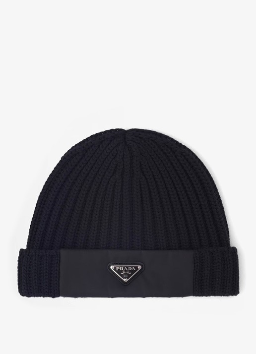 Prada Re-Nylon ribgebreide muts met logo