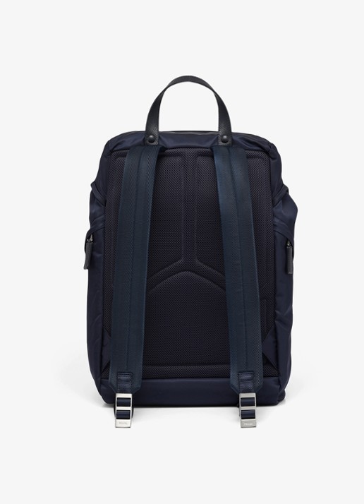 Prada Re-Nylon rugzak met kalfsleren details - achterkant 7 donkerblauw