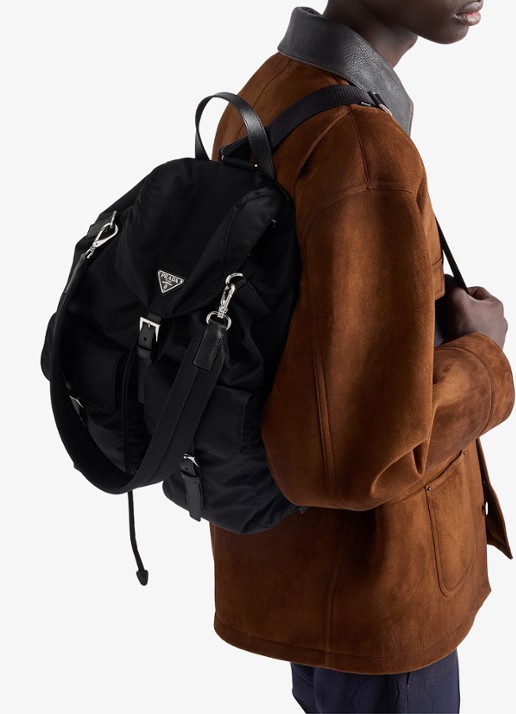 Prada Re-Nylon rugzak met leren details - voorkant 7 zwart