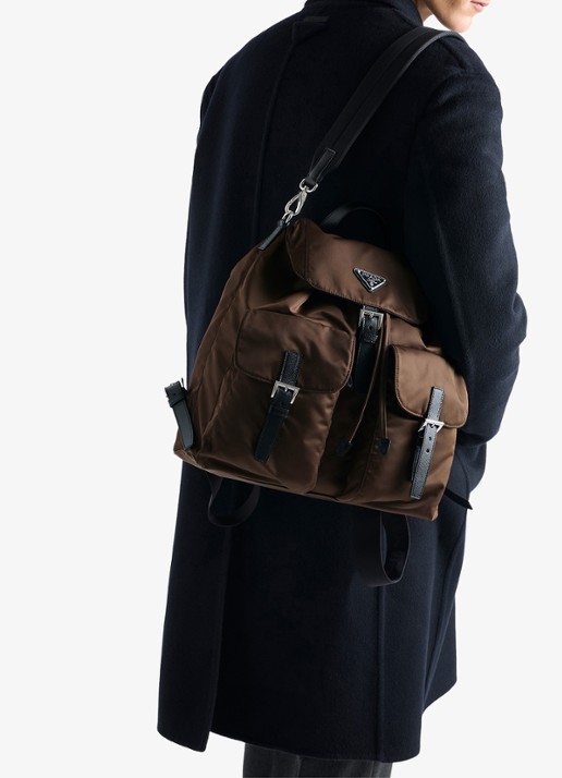 Prada Re-Nylon rugzak met leren details - voorkant 6 donkerbruin