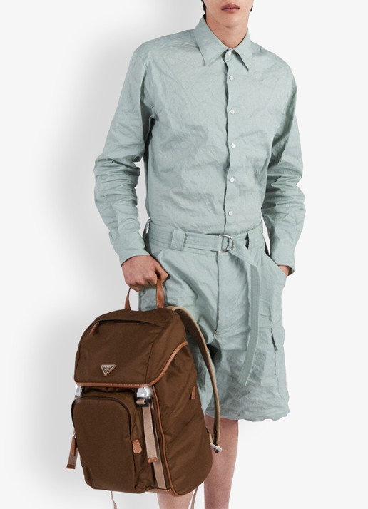 Prada Re-Nylon rugzak met leren details - voorkant 6 bruin