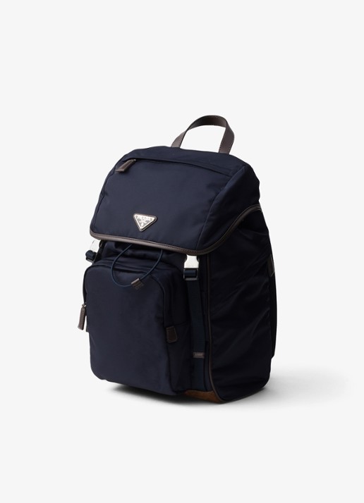 Prada Re-Nylon rugzak met leren details - detail donkerblauw