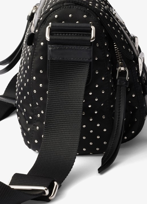 Prada Re-Nylon schoudertas met leren details en studs - detail 5 zwart