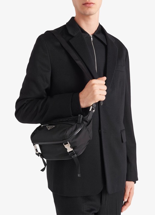 Prada Re-Nylon schoudertas met leren details - voorkant 2 zwart
