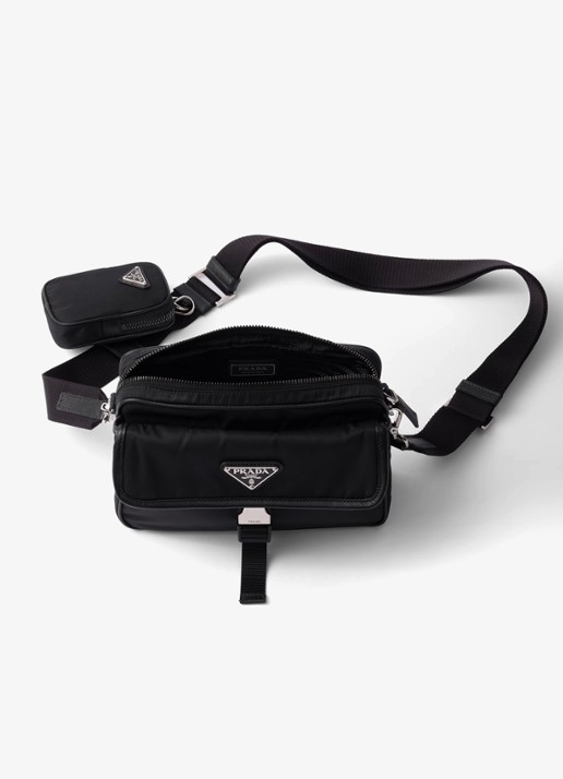 Prada Re-Nylon schoudertas met leren details - detail 4 zwart