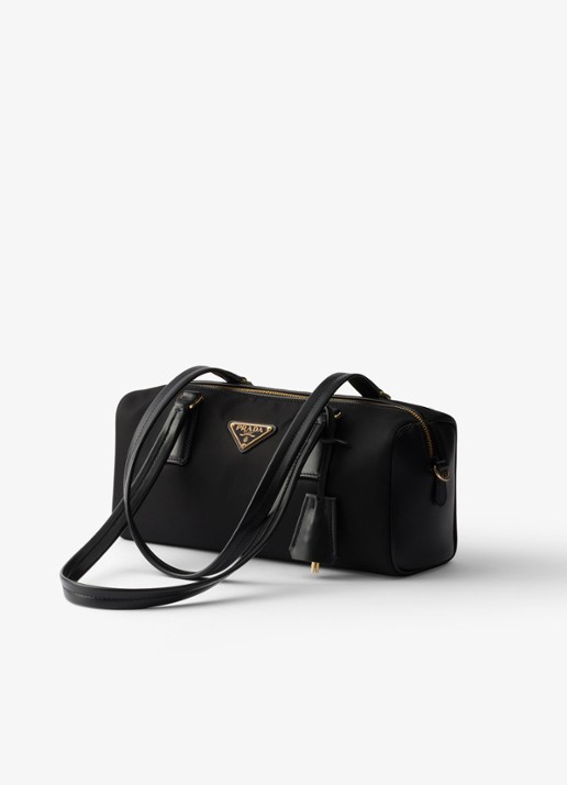 Prada Re-Nylon schoudertas met leren details - voorkant 2 zwart