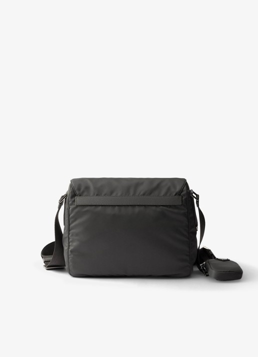Prada Re-Nylon schoudertas met leren details - achterkant 7 donkergrijs