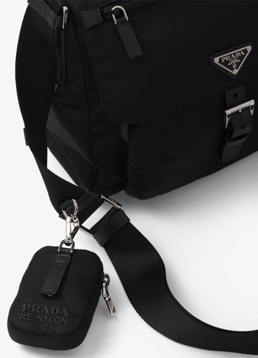 Prada Re-Nylon schoudertas met leren details - detail 3 zwart